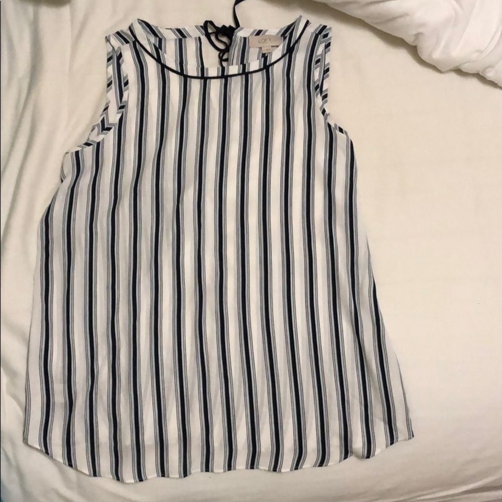 LOFT Navy and White Striped Blouse